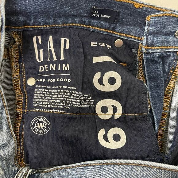 GAP high waisted rise true skinny raw hem distressed patch denim blue jeans 26 - Picture 7 of 11